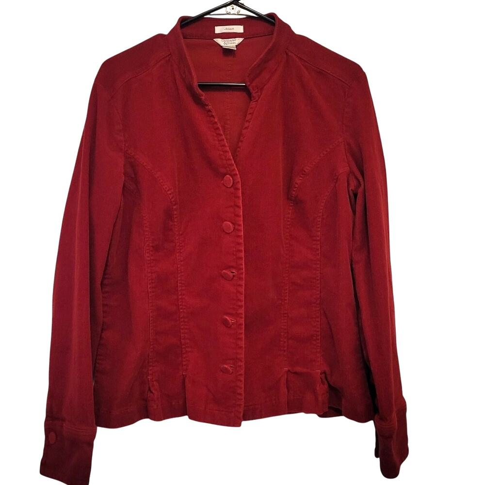 Christopher & Banks Red Button-Up Blazer Jacket Large Stretch Cotton Corduroy